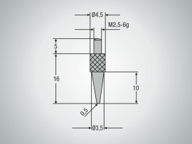 Měřicí dotek M2,5 hrotový, Radius 0,5 mm x 10 mm